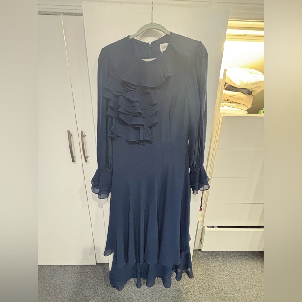 mikael aghal Navy Long Sleeve midi Dress